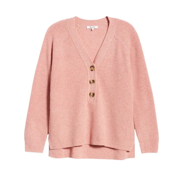 Madewell Sweaters - MADEWELL Lyle Rib Henley Sweater Size Medium Wool v-neck knit slouchy reglan